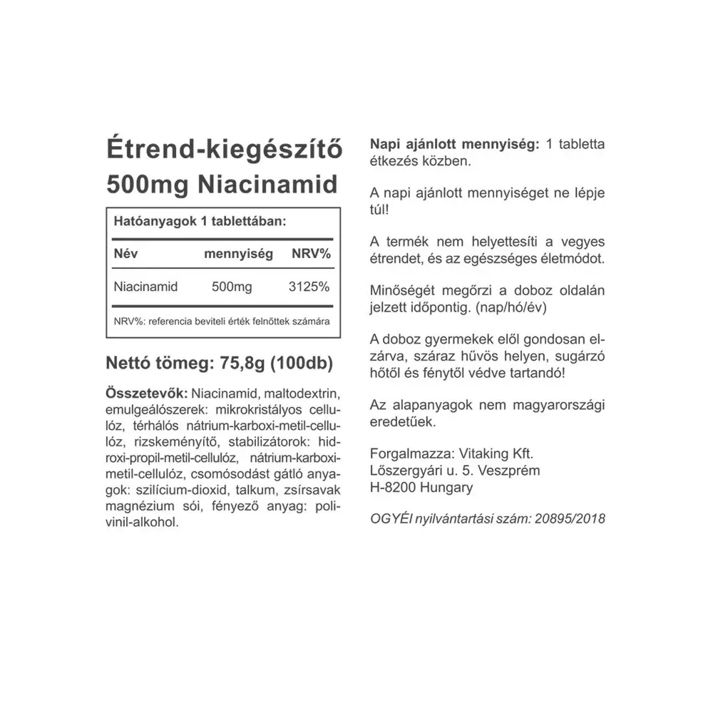 Vitaking B3 Niacinamid 500 mg (100 Tablets) – Image 2