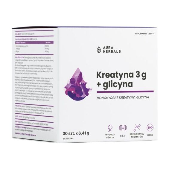 Aura Herbals - Creatinmonohydrat 3 g + Glycin-sacheter, 30 stk