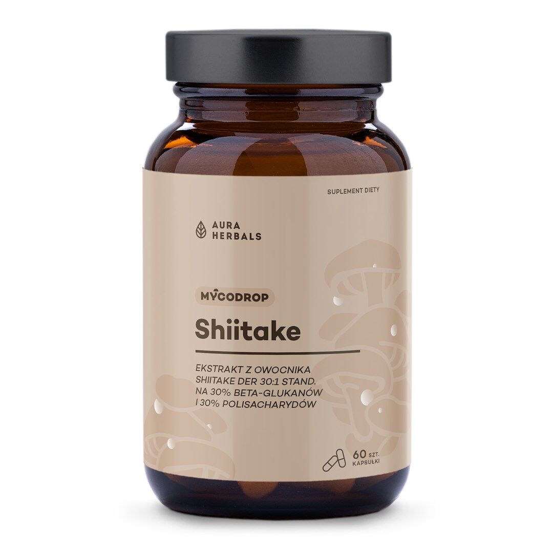 AURA HERBALS Mycodrop, Shiitake 30:1, 30% beta-glukan (60 kapsler)