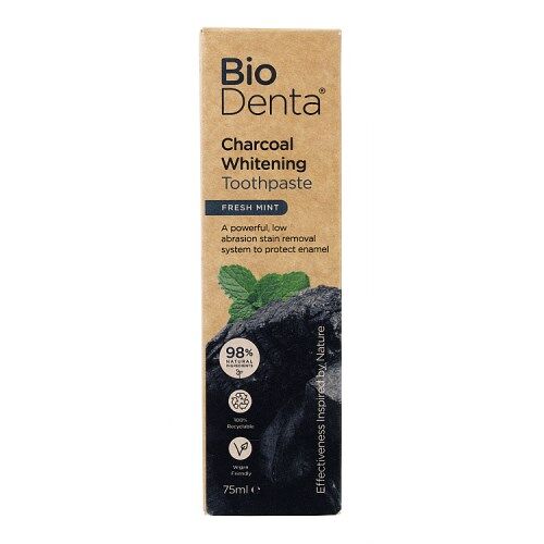 Dentifrice blanchissant BECONFIDENT BioDenta au charbon actif, saveur menthe fraîche (75 ml) - Viking Supplements