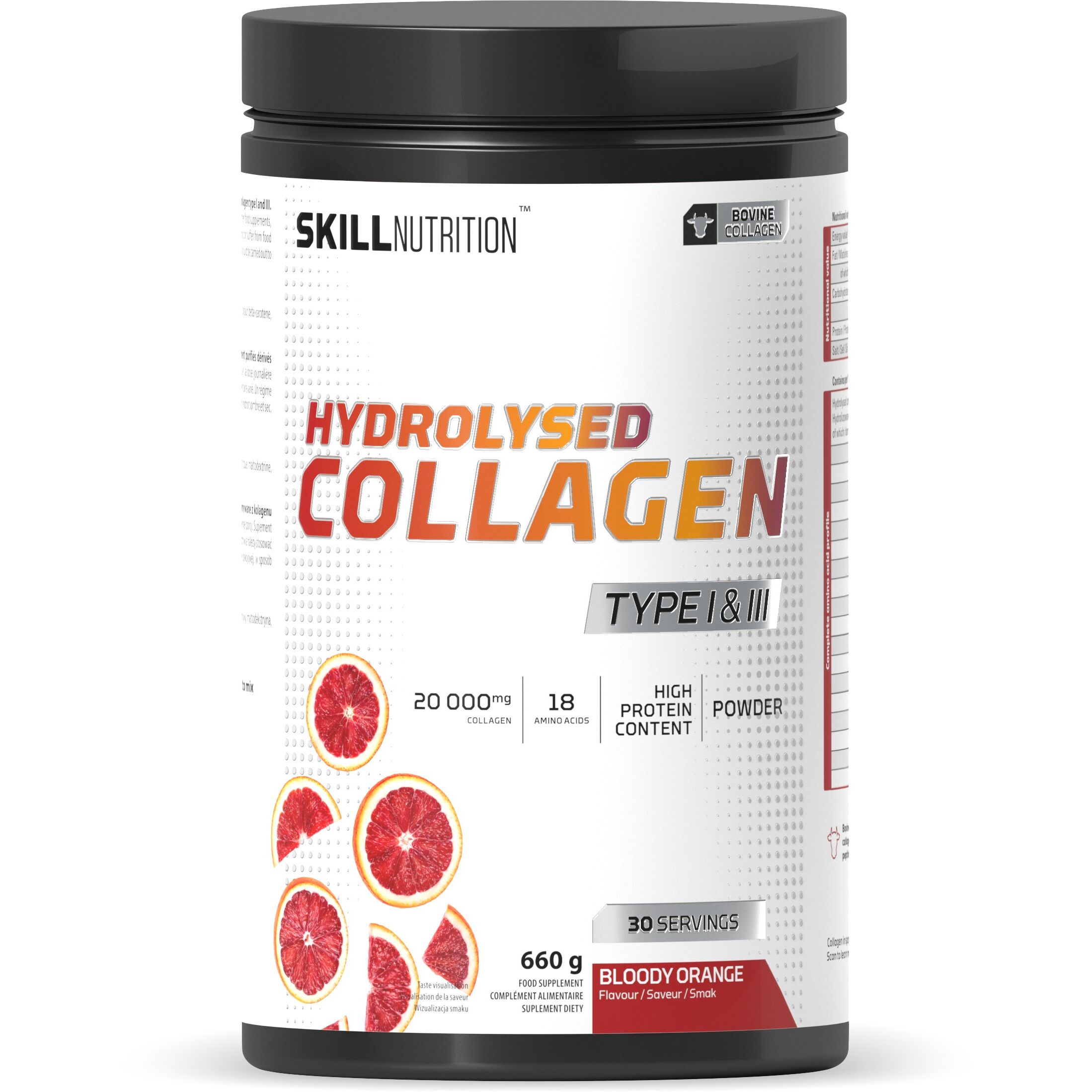 Skill Nutrition - Hydrolyseret Kollagen Type I og III, blodappelsin - 660 g