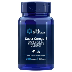 LIFE EXTENSION Super Oméga-3 EPA/DHA aux lignanes de sésame et à l'extrait d'olive – Version UE (240 gélules faciles à avaler) - Viking Supplements
