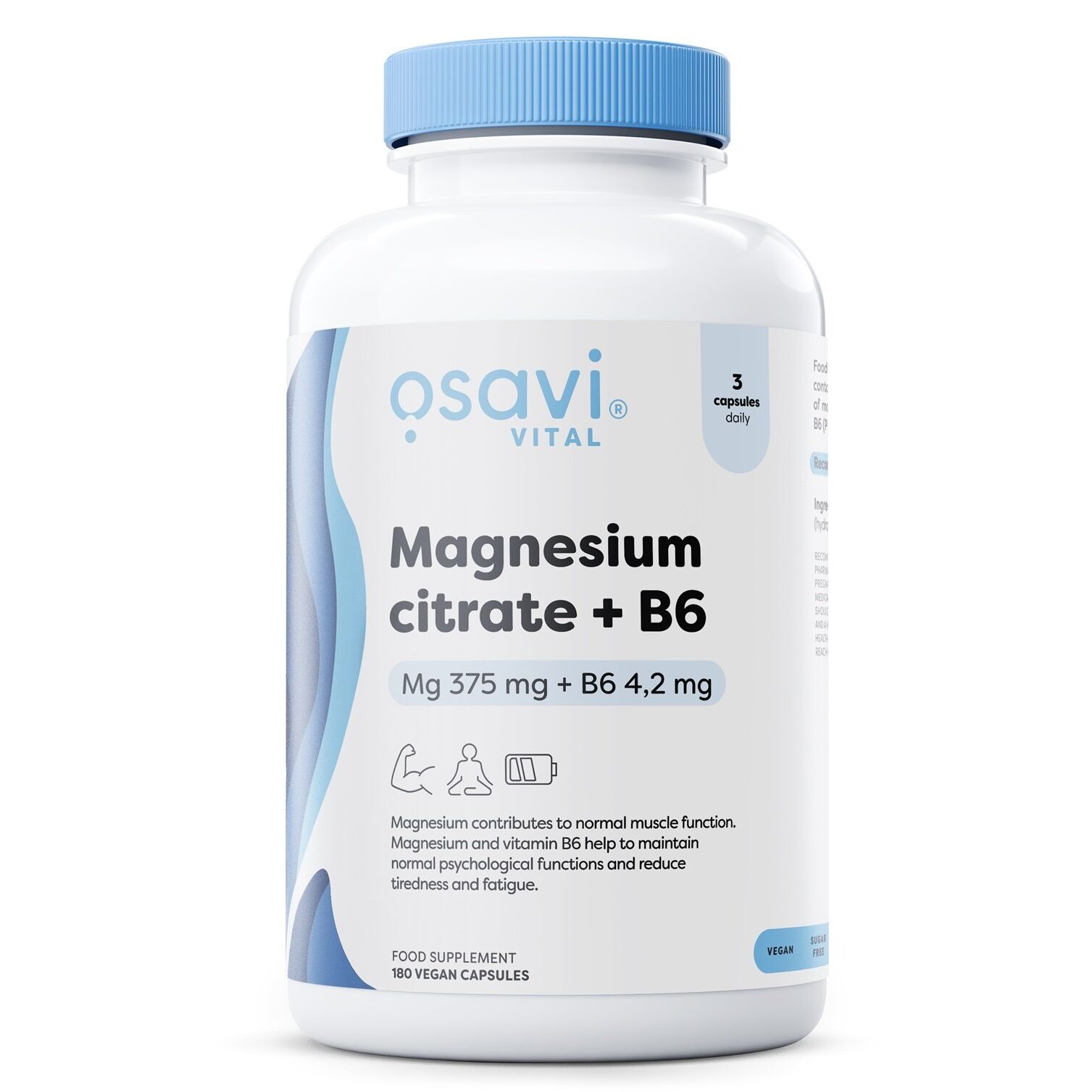 Magnesiumcitrat + B6, 375 mg + 4,2 mg - 180 vegetabilske kapsler