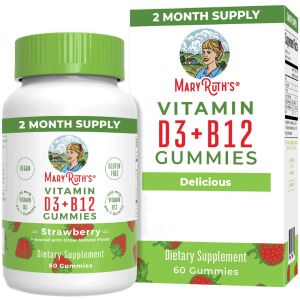 Gommes à la vitamine D3 et B12 de MaryRuth, saveur fraise, 60 gommes - Viking Supplements