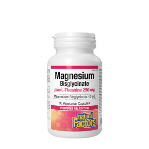 Natural Factors : bisglycinate de magnésium 100 + L-théanine 250 mg (90 gélules) - Viking Supplements