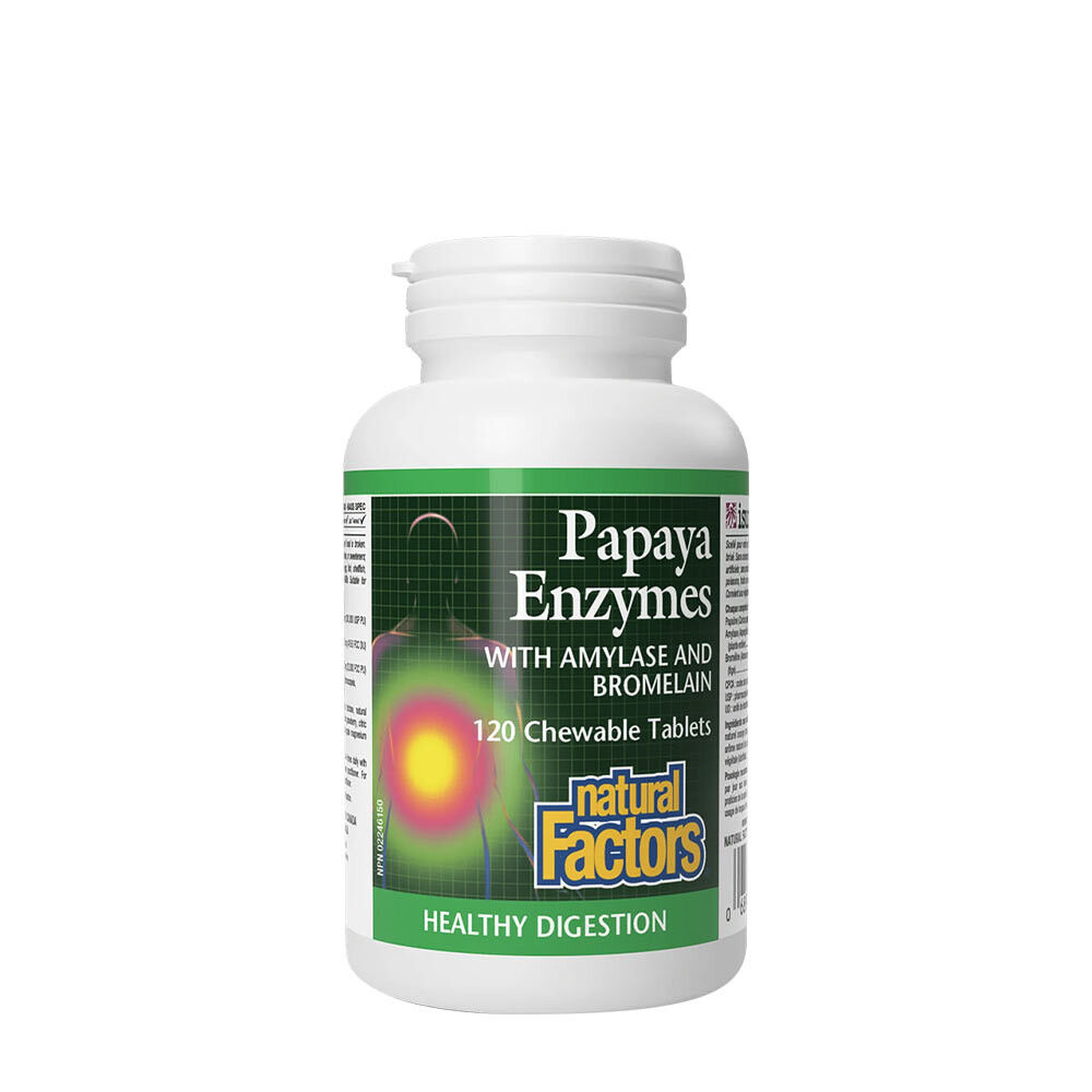 Natural Factors Papaya-enzymer med amylase og bromelain (120 tyggetabletter) billede