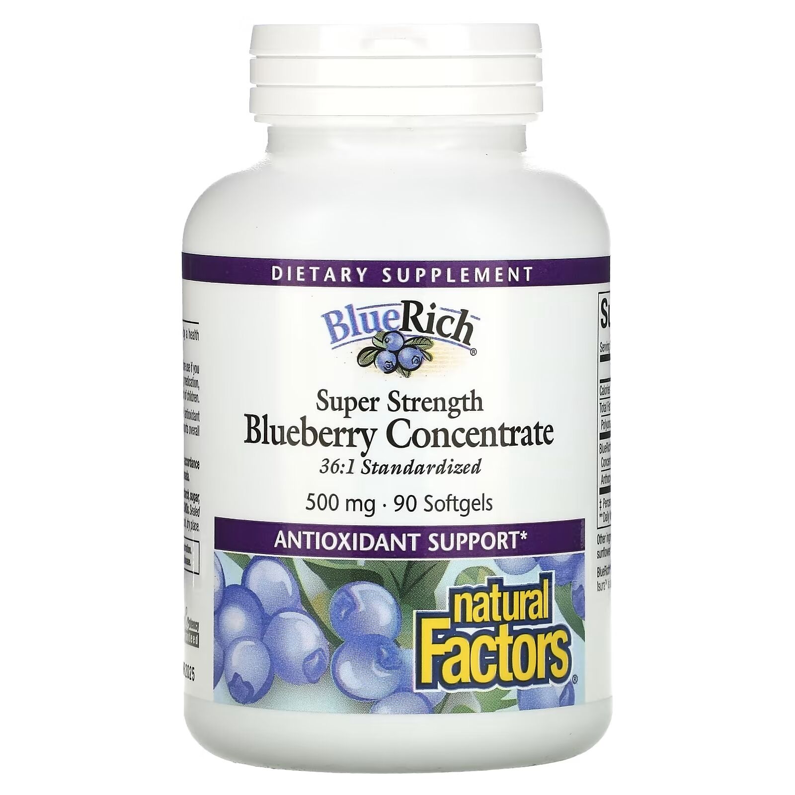 Natural Factors Super Strength Blåbærkoncentrat 500 mg, 90 bløde kapsler