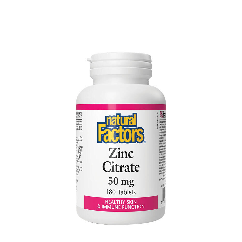 Natural Factors - Citrate de zinc 50 mg (180 comprimés) - Viking Supplements