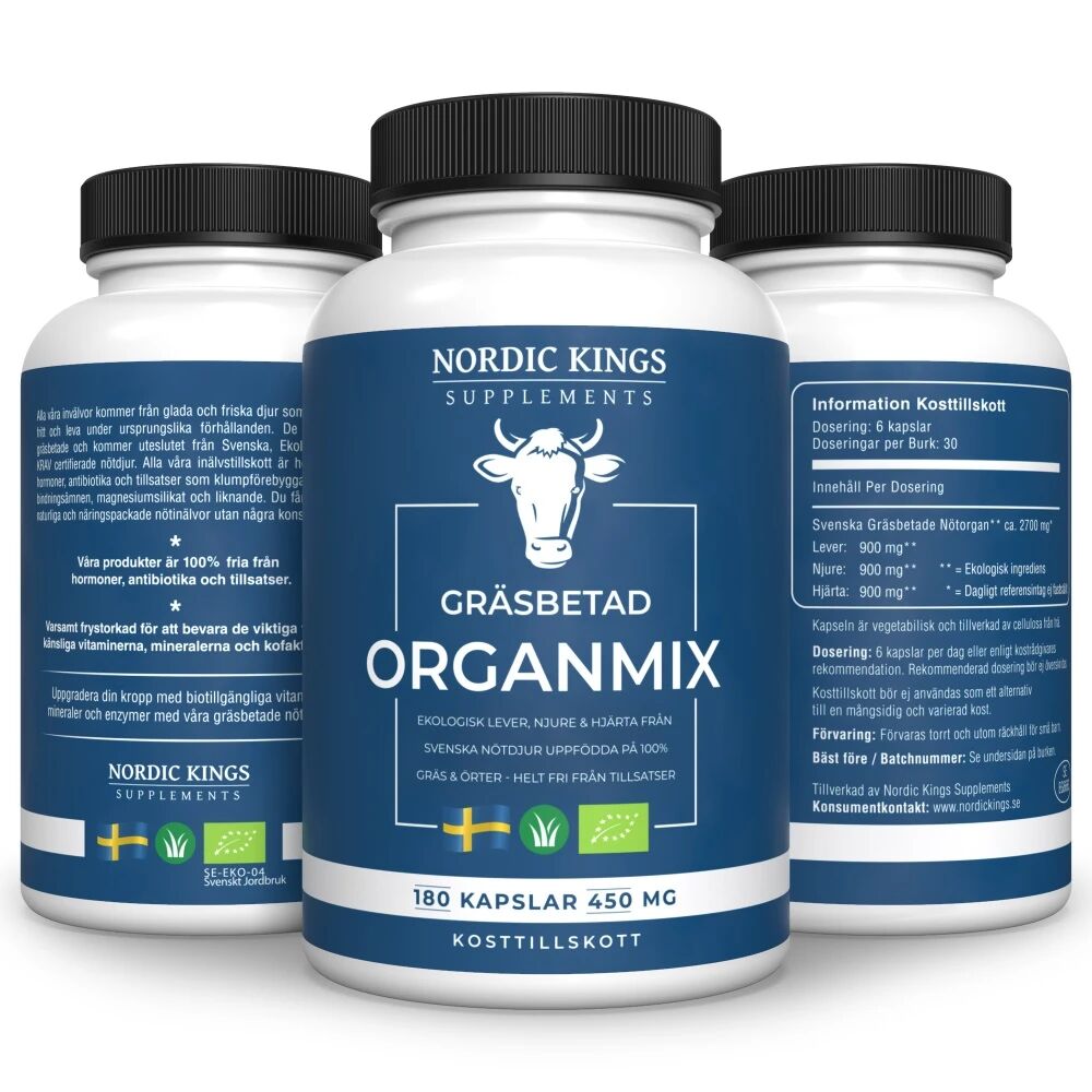 Nordic Kings 100% Mélange d'organes bio issus d'animaux nourris à l'herbe – 180 gélules - Viking Supplements