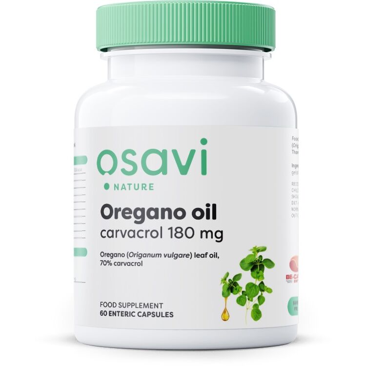 Oreganoolie med carvacrol, 180 mg 60 mavesyrebestandige kapsler