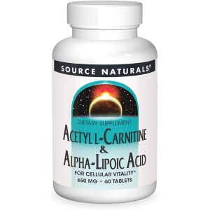 Source Naturals : Acétyl-L-carnitine et acide alpha-lipoïque, 650 mg, 60 comprimés végétaliens - Viking Supplements