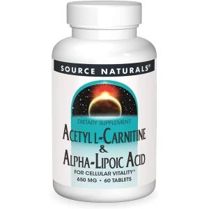 Source Naturals : Acétyl-L-carnitine et acide alpha-lipoïque, 650 mg, 60 comprimés végétaliens - Viking Supplements