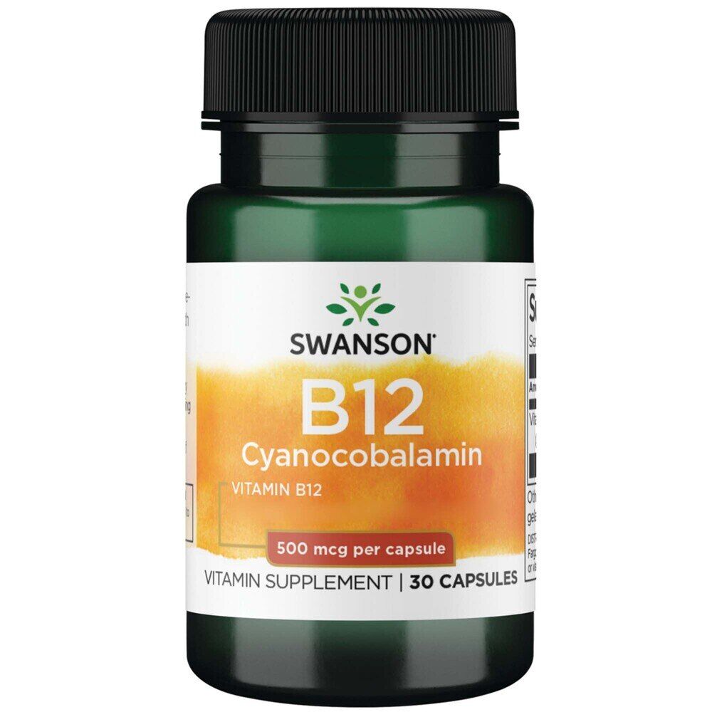 Swanson Vitamine B12 (cyanocobalamine) 500 mcg, 30 gélules - Viking Supplements