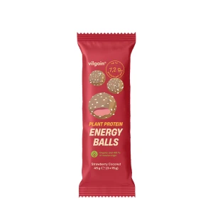 Boules énergétiques aux protéines végétales Vilgain BIO Fraise-Noix de coco (45 g) - Viking Supplements