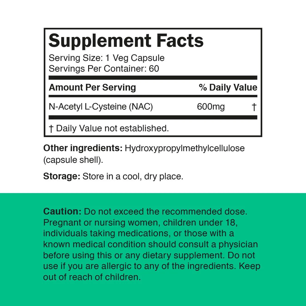 Vitamin360 NAC 600 mg – N-Acetyl L-Cysteine (60 Veg Capsules) – Image 2