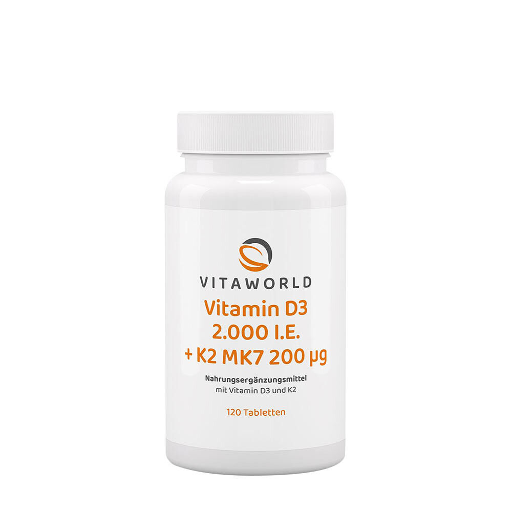 Vitaworld Vitamine D3 2 000 UI + K2 MK7 200 mcg (120 comprimés) - Viking Supplements
